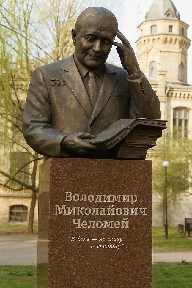 Пам’ятник Володимиру Челомею у Київському політехнічному інституті, що вшановує українського аерокосмічного інженера, розробника ракети УР-500 «Протон»